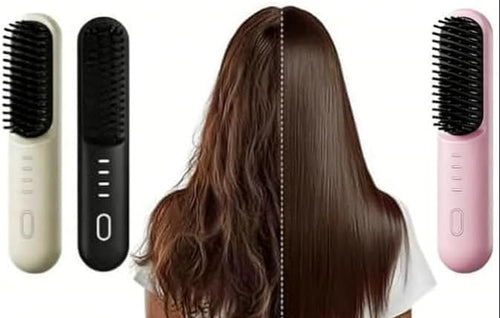 Cordless Hair Straightener Brush 4 Temp Settings Ceramic Coating Hair Straightener Comb Rechargeable Fast Heating Hot Comb Women (Yellow)