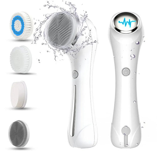 Face Scrubber Sonic Facial Cleansing Brush with 5 Interchangeable Brush Head IPX7 Waterproof Wireless Rechargeable for Massaging