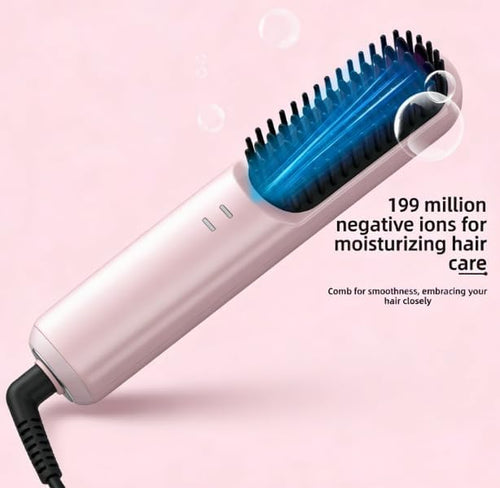Cordless Hair Straightener Brush 4 Temp Settings Ceramic Coating Hair Straightener Comb Rechargeable Fast Heating Hot Comb Women (Yellow)